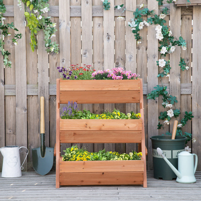 Outsunny 3 Tier Raised Garden Bed Vertical Wooden Elevated Planter Box Kit For Flowers, Vegetables, Herbs, 26\" X 30\" X 30\", Brown