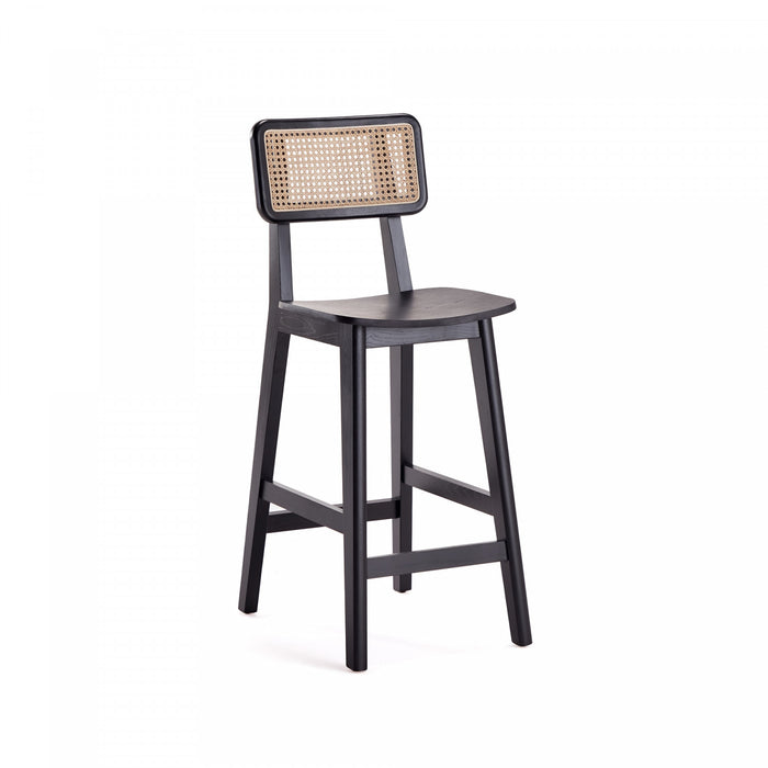 Versailles Industry Chic Cane Back Wood Counter Stool in Black and Natural - Set of 3