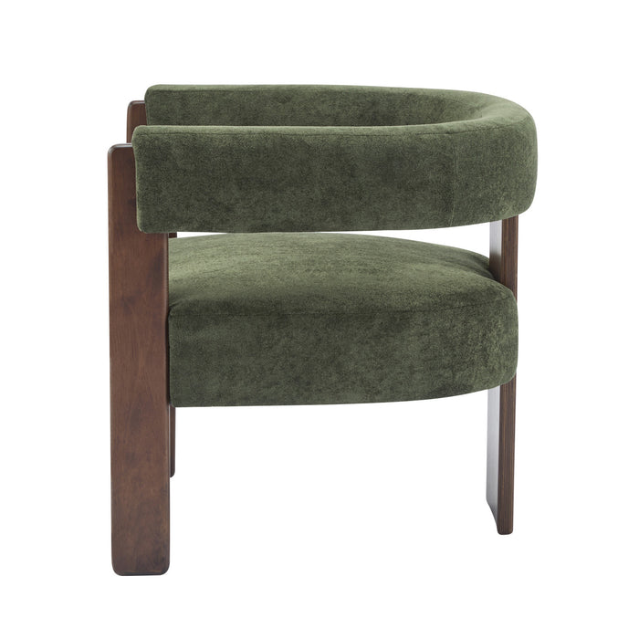 Olivia Velvet Upholstered Accent Armchair with Barrel Back Design and Rubber Wood Frame,Green Accent Chair