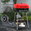 Outsunny Charcoal BBQ Grill, Portable Barbecue Smoker with Lid, Wheels, Storage Rack, Red