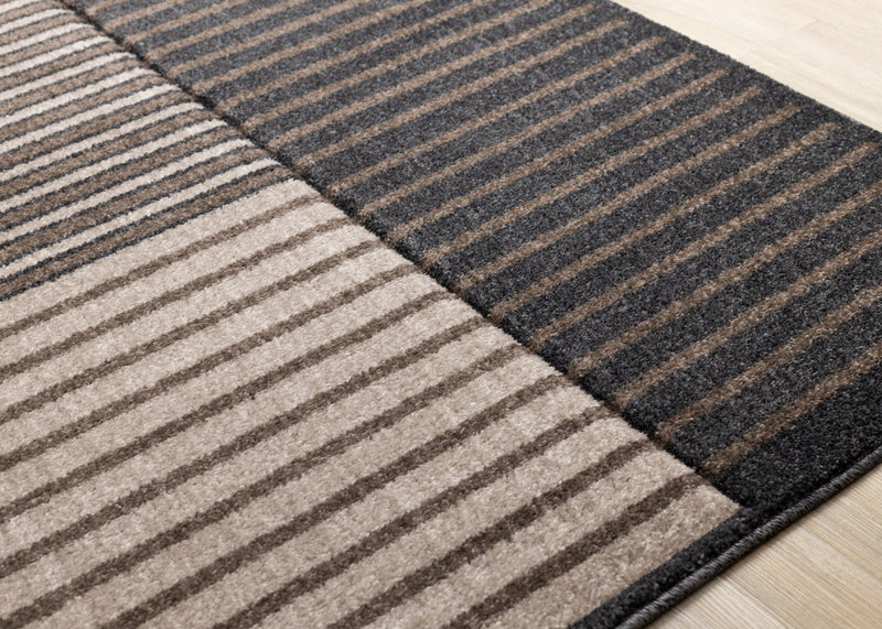 Maverick Beige Brown Black Striped Design Rug, 7'10\" x 10'6\" Indoor Area Rug