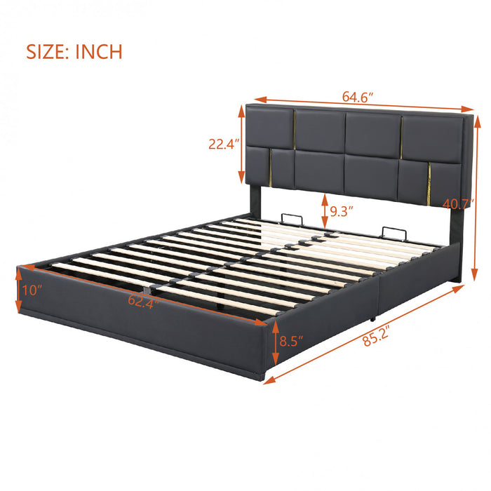 Joyce Upholstered Platform Bed With Hydraulic Storage And Velvet Frame,queen Size,black Queen Bed