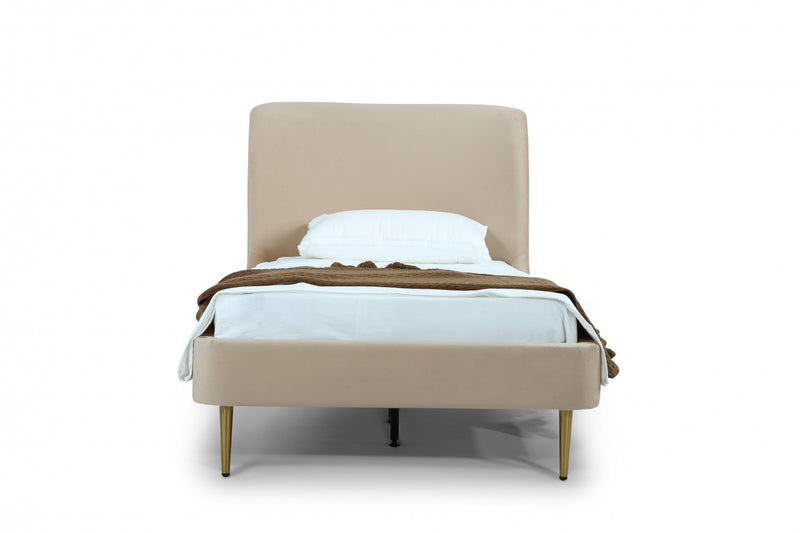 Heather Mid-Century Modern Velvet Upholstered Twin Bed in Gold and Tan