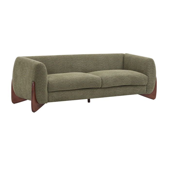 Harold 82.75\" Wood Boucle Sherpa 3-Seater Sofa,Olive Green Loveseat