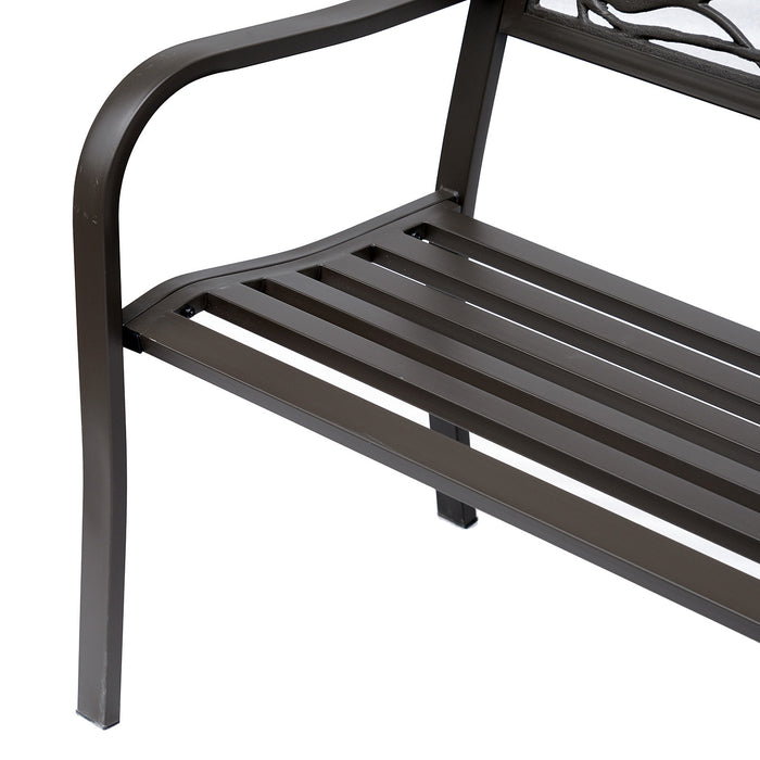 Outsunny 50\" Outdoor Metal Garden Bench With Vintage Bird Pattern, Brown