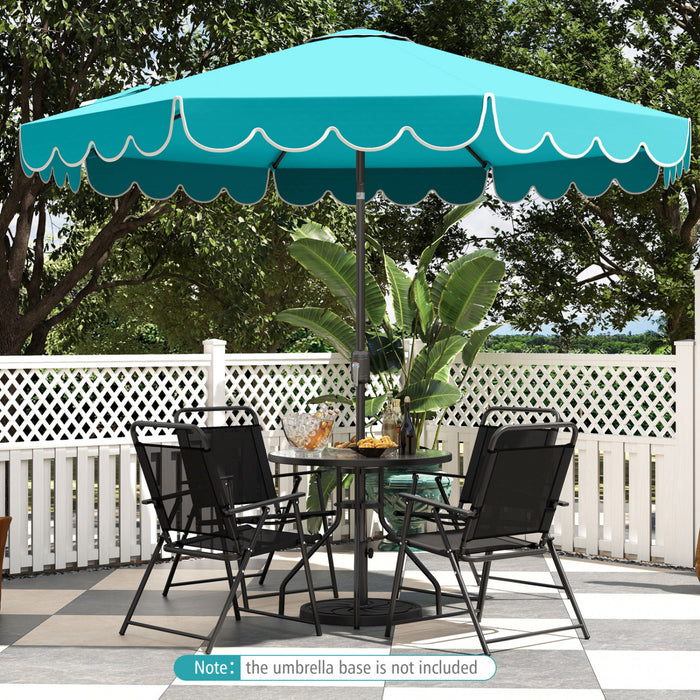 Costway 10 FT Patio Umbrella with Crank Tilt Adjustment Ruffles Vented Top 8 Ribs Blue