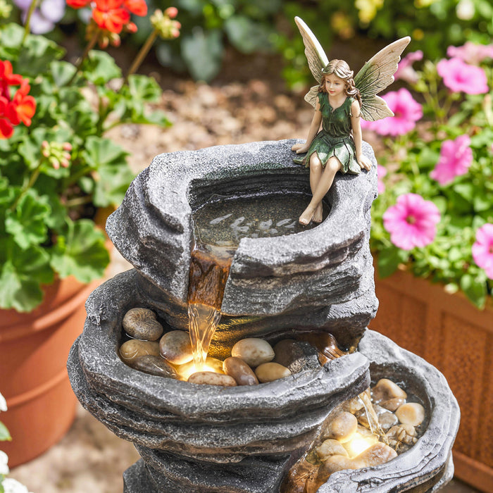 Outsunny Outdoor 6-Tier Water Fountain, Waterfall Fountain with LED Lights