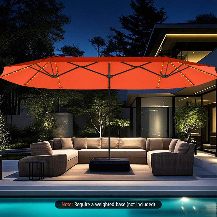 Costway 15.5 FT Extra-Large Patio Umbrella with LED Solar Lights & 12 Heavy-Duty Ribs Orange