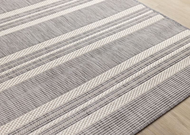 Jackson Cream Taupe Banded Stripes Rug, 5'3\" x 7'7\" Outdoor Area Rug