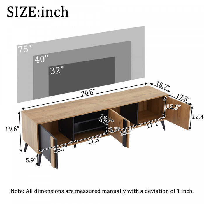 Mason TV Stand with Storage Cabinets and Open Shelving,Natural