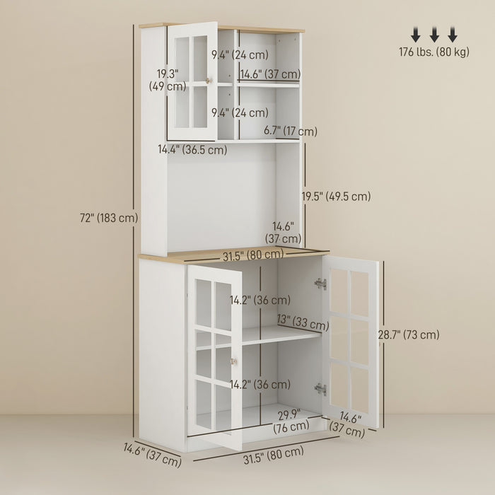HOMCOM Kitchen Pantry with 3 Storage Cabinets, 2 Open Shelves, Countertop