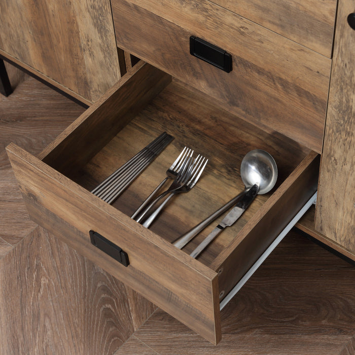 HOMCOM Industrial Sideboard, Storage Cabinet, Accent Cupboard Brown