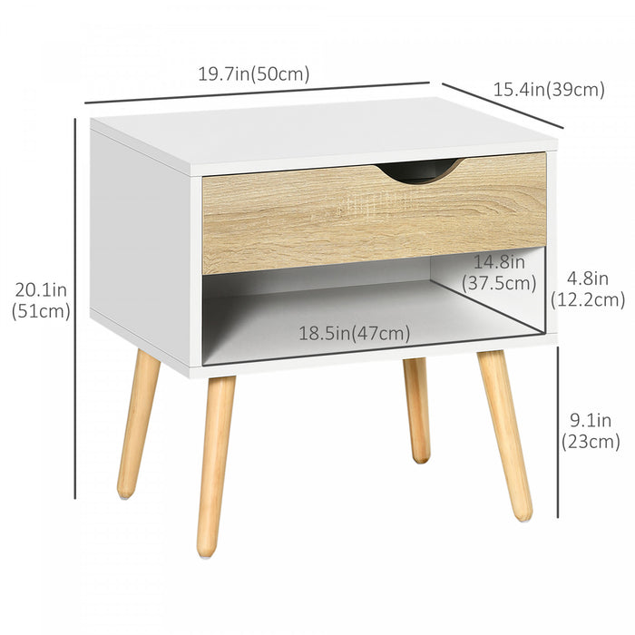 HOMCOM Bedside Table with Drawer & Shelf, Nightstand, End Table for Bedroom
