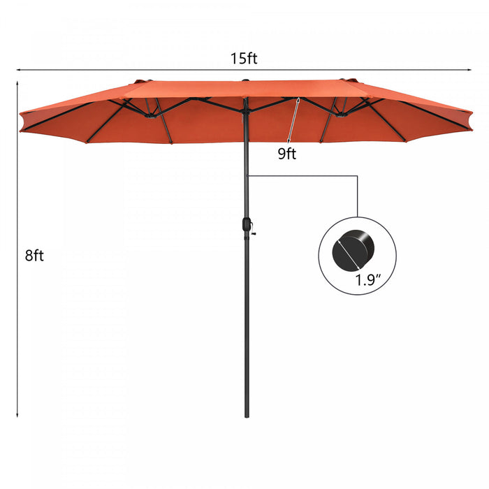 Costway 15FT Patio Double-Sided Umbrella Crank Outdoor Garden Market Sun Shade Orange