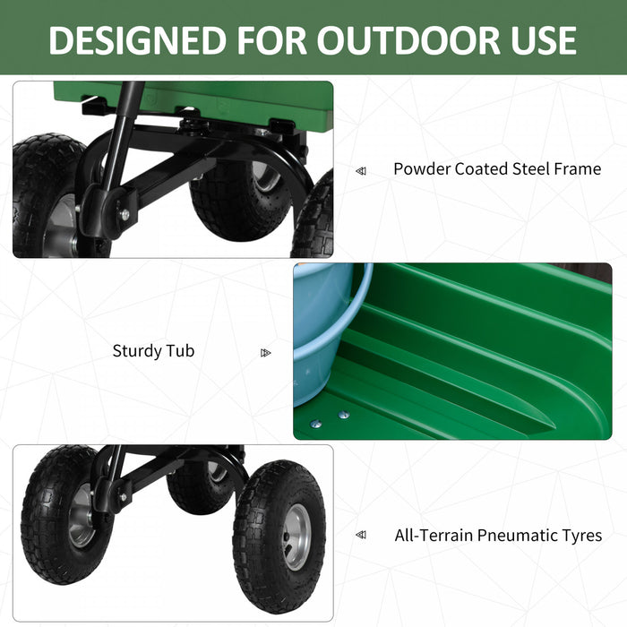 Outsunny Steel Garden Cart with Handle and 10\" Pneumatic Tires, Utility Wagon Cart for Garden, Patio, Lawn, 551 lbs Capacity, Green