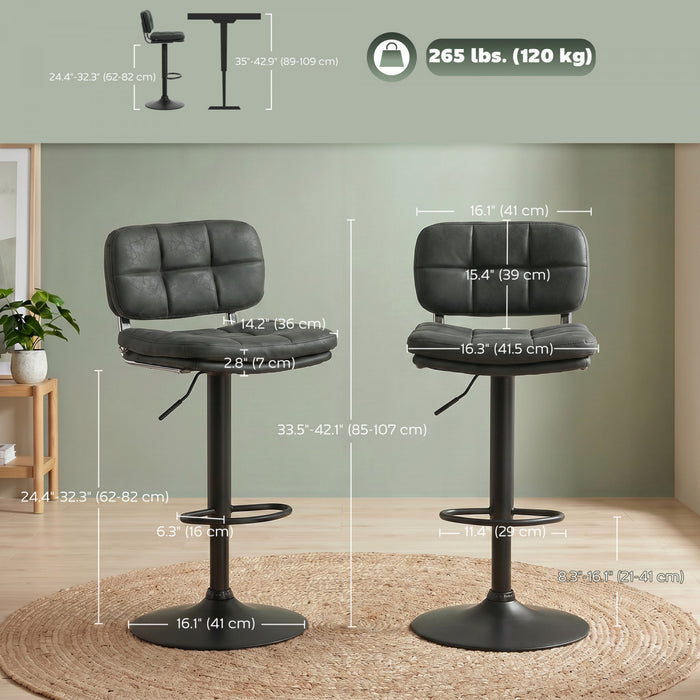 HOMCOM Bar Stools Set of 2, Adjustable Swivel Counter Height Barstools