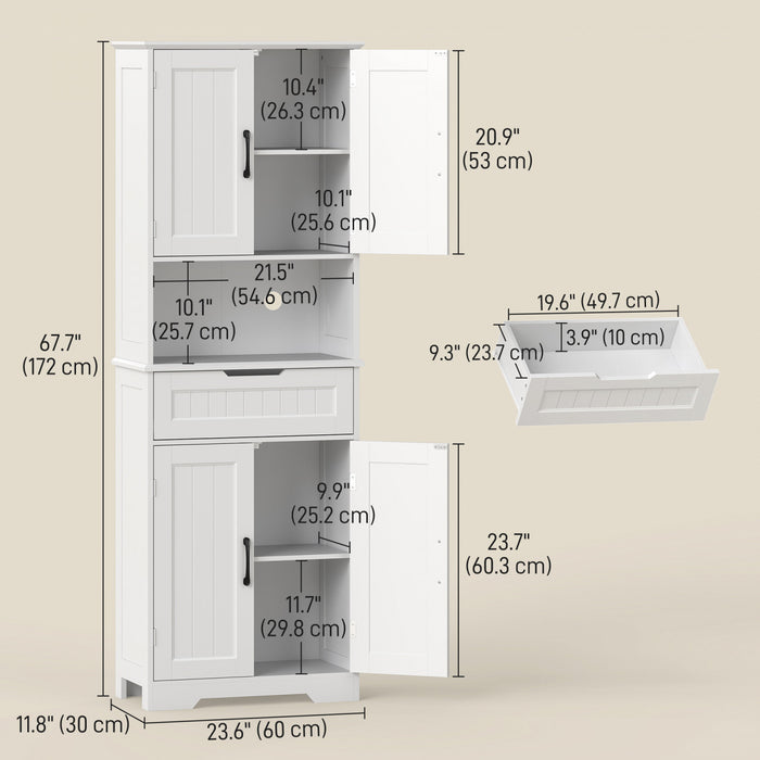 HOMCOM Pantry Cabinet with Small Open Counter, Buffet with Hutch, White