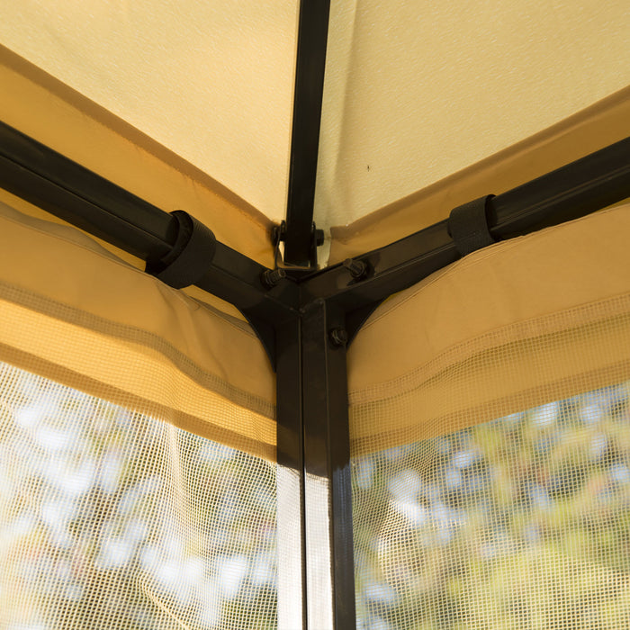 Outsunny 10'x10' Gazebo Canopy Outdoor Patio Sun Shelter Uv Protect W/ 2-tier Polyester Roof Curtain Sidewalls And Steel Frame Beige