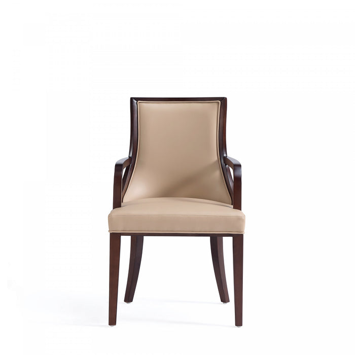 Grand Traditional Wood Upholstered Armchair in Tan - Set of 2 Dining Chair