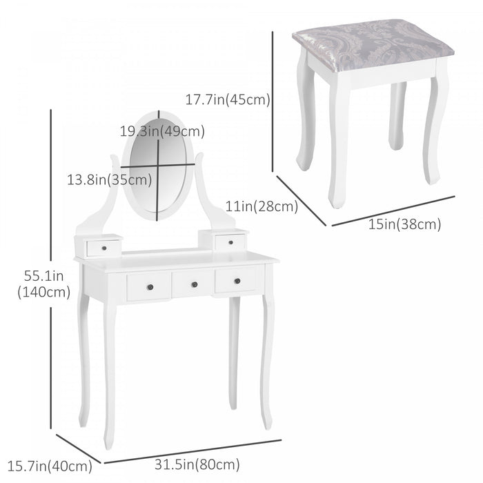 HOMCOM Wooden Vanity Table Set, Makeup Table with 360° Rotating Mirror