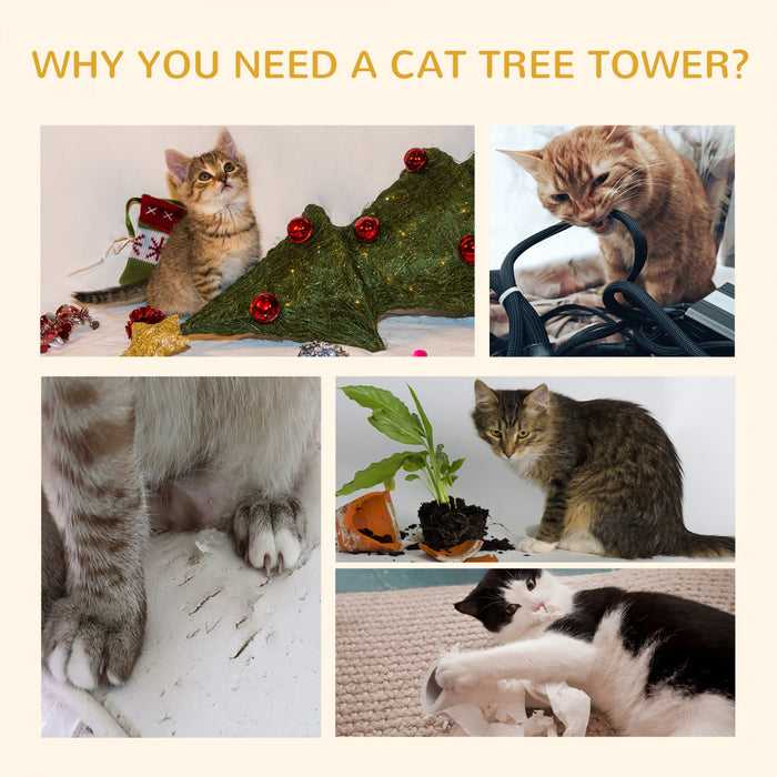 Pawhut 94\"-102\" Huge Cat Tree Ceiling High Cat Condo Scratching Post Activity Center Multi-level Play House Light Grey