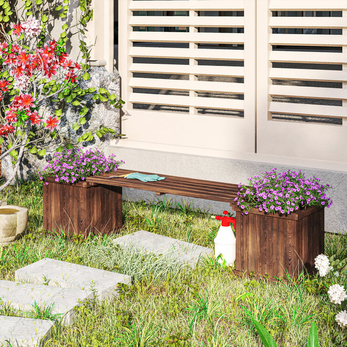 Outsunny Raised Garden Bed Plant Stand Wooden Garden Planter & Bench