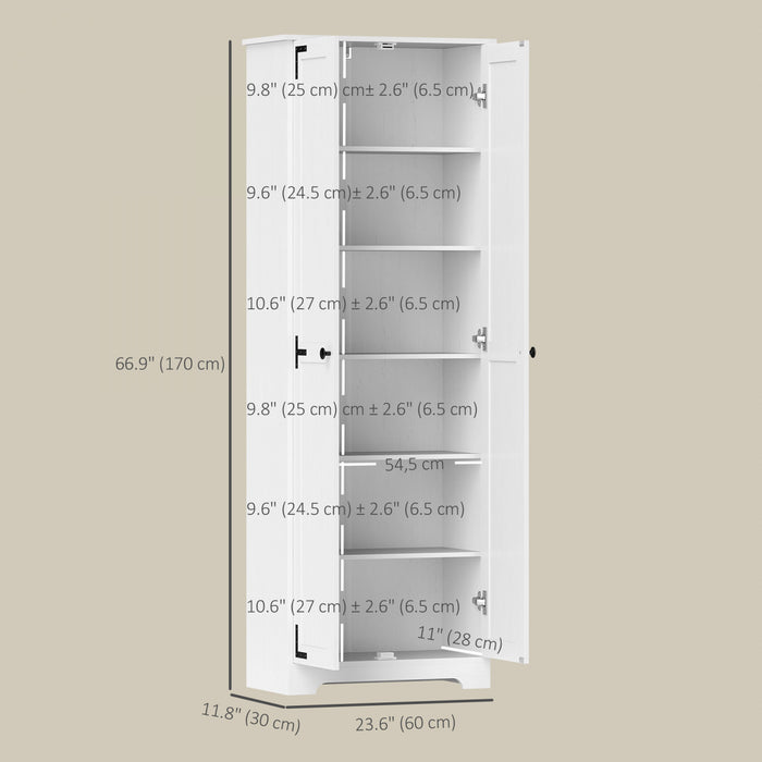 HOMCOM 67\" Farmhouse Pantry Cabinet, Tall Storage Cabinet, Distressed White