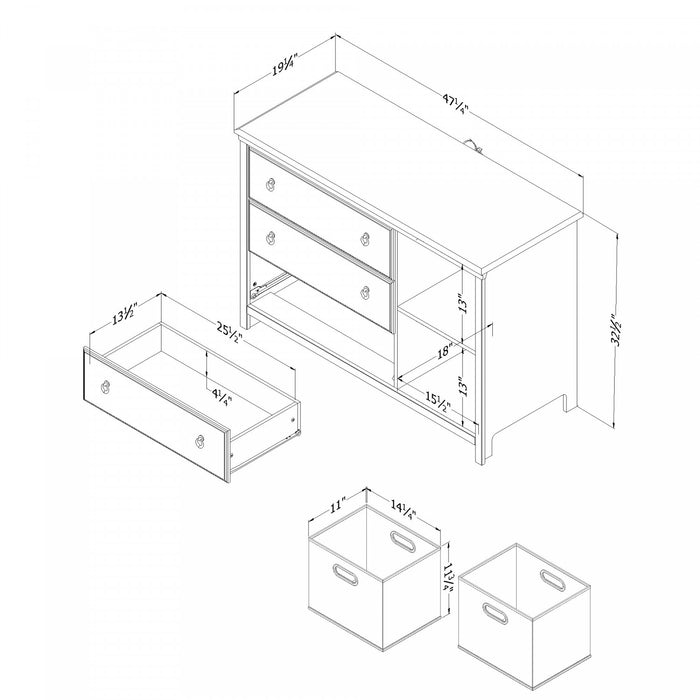 Balka 3-drawer Dresser With Baskets - Pure White 