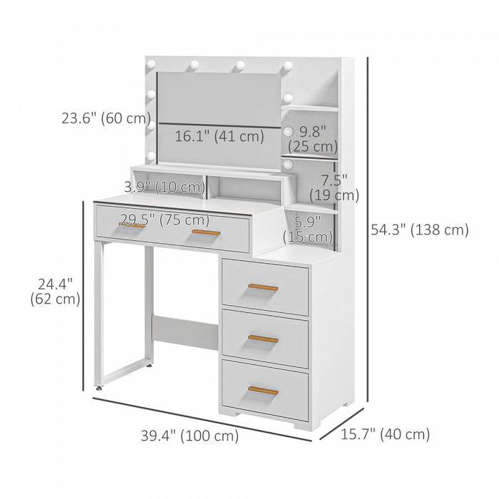 HOMCOM Vanity Table, Makeup Table with Mirror and Storage, White