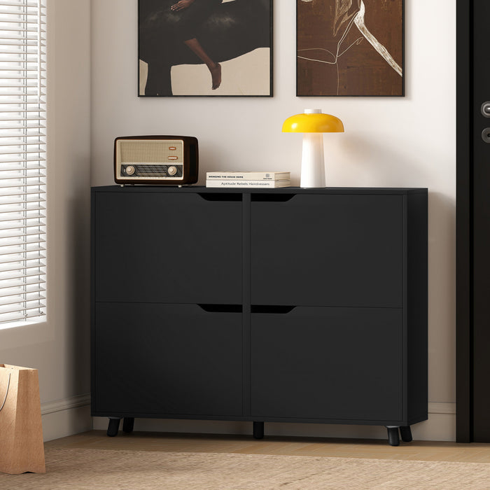 HOMCOM Shoe Cabinet, Shoe Storage Cabinet with 4 Flip Drawers, Black
