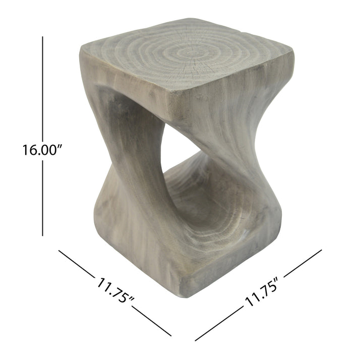 Miro 16\" Modern Twisted Hourglass MGO Accent Table, Faux Wood Grain Indoor Side Table, Grey