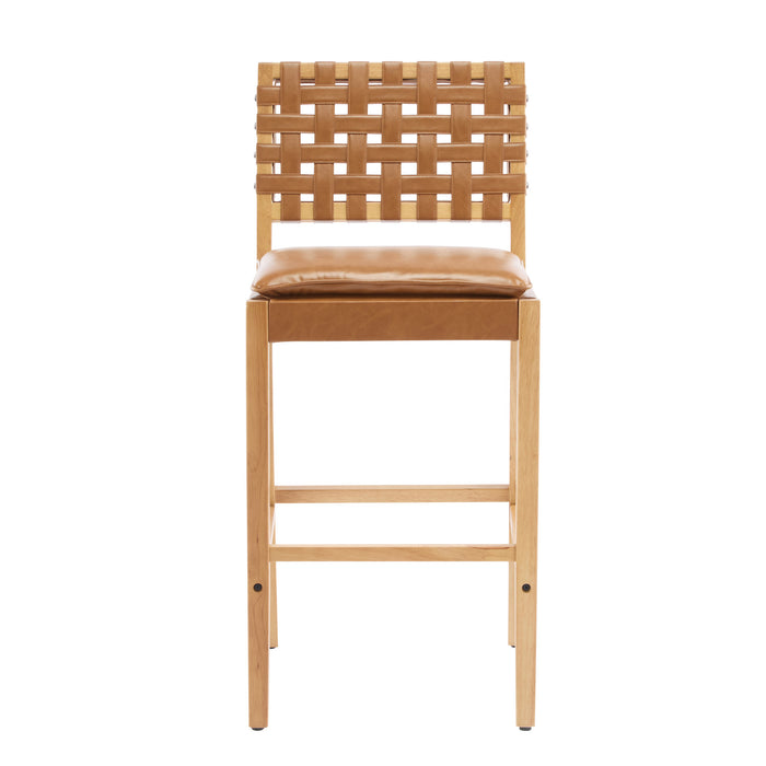 Philip Modern Rubber Wood Bar Stool Set of 2 with Woven Back Support,Natural