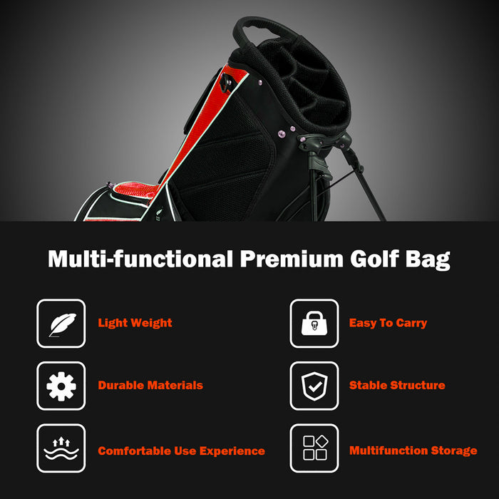 Costway Golf Stand Cart Bag Club W/6 Way Divider Carry Organizer Pockets Storage Red