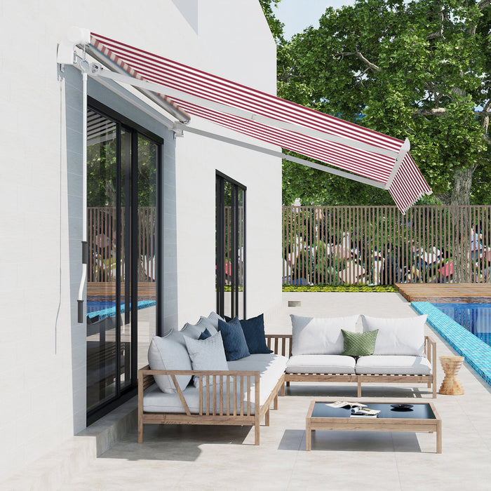 Outsunny 10' X 8' Retractable Awning Shelter W/ Crank, Wine Red Stripe