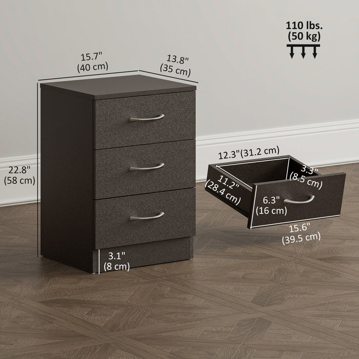 HOMCOM Bedside Table, Night Stand with 3 Drawer for Bedroom