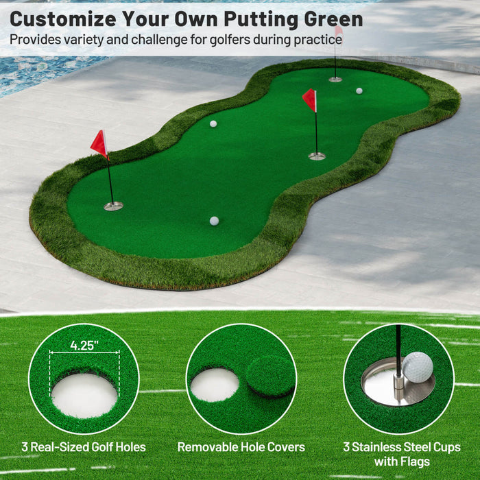 Costway 5 X 10 Ft Professional Golf Practice Mat With 3 Holes And Golf Balls For Home