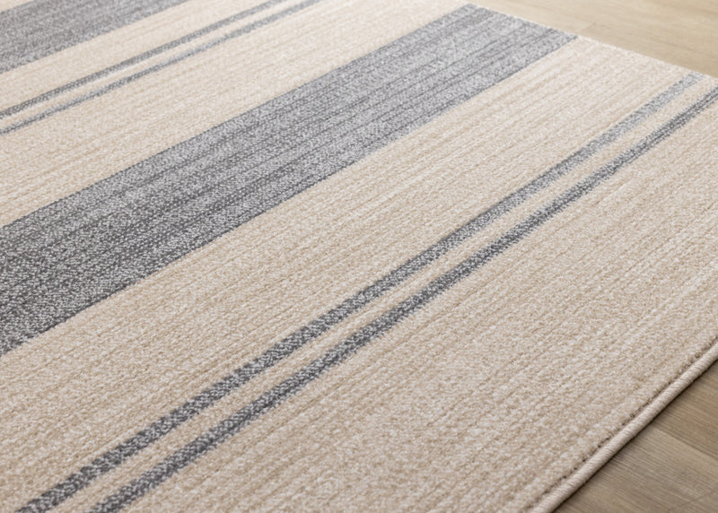 Covington Beige Grey Striped Design Rug, 5'3\" x 7'7\" Indoor Area Rug