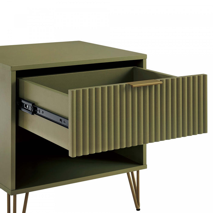 Dumbo Modern 20\" Fluted Nightstand in Olive Green (1-Drawer) - Set of 2