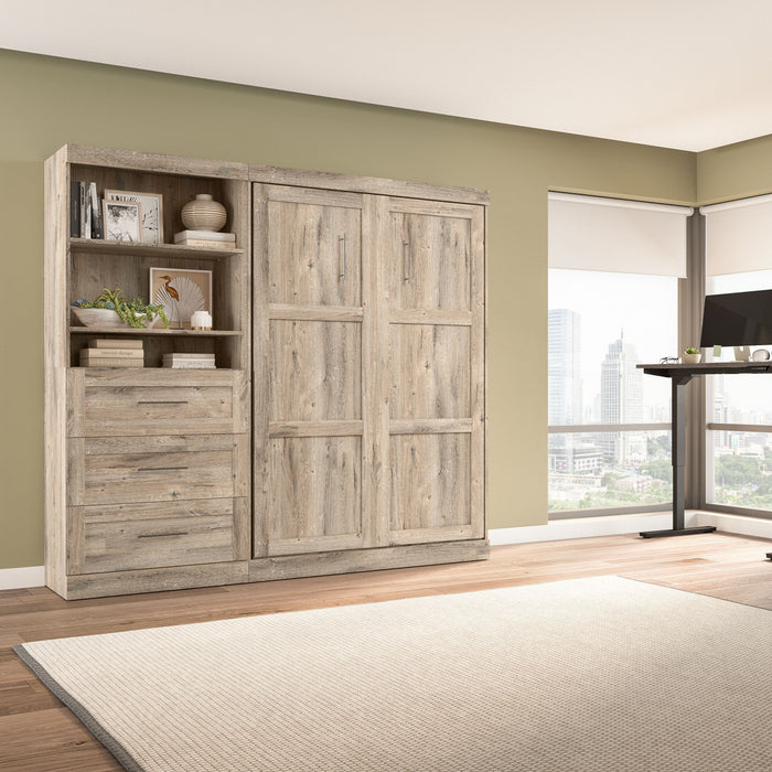 Bestar Pur Full Murphy Unit with Drawers 95-Inch Wall Bed - Rustic Brown