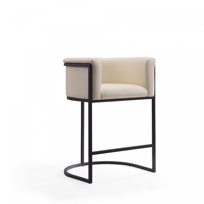 Cosmopolitan Mid-Century Modern Metal Upholstered Counter Stool in Cream - Set of 2 Bar Stool