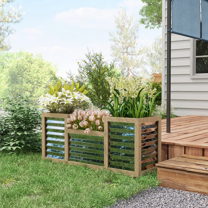Outsunny Raised Garden Bed With 3 Planters For Outdoor Plants, Galvanized Metal Reinforced With Wood, Stock Tanks For Growing Flowers, Herbs And Vegetables
