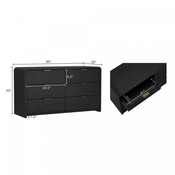 Grace Modern 60\" Dresser in Black (6-Drawer)
