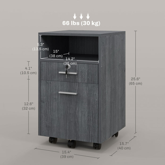 Vinsetto 2 Drawer Filing Cabinet with Lock for A4 Letter Size, Grey