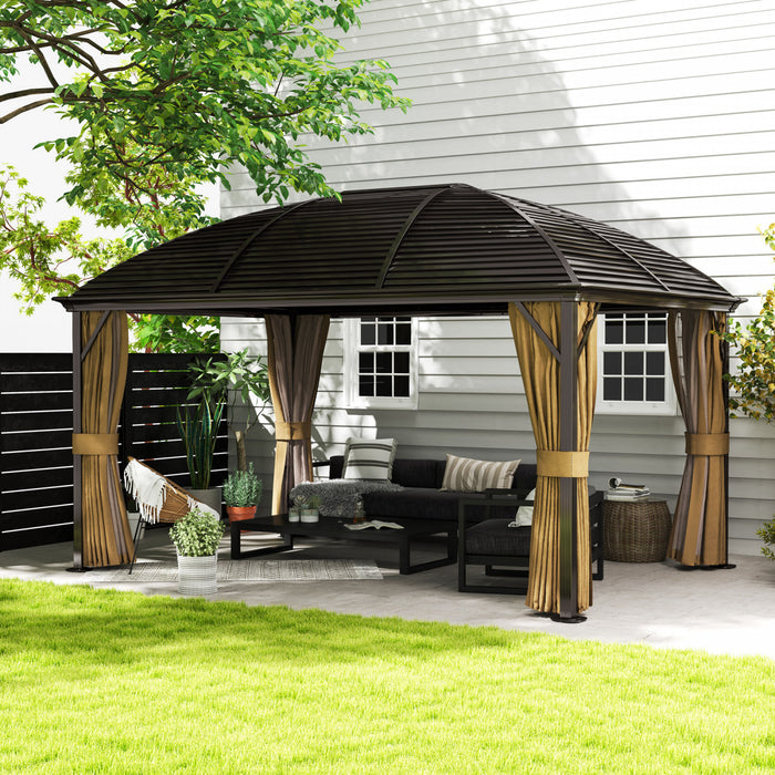Outsunny 10' X 13' Hardtop Gazebo With Mesh Nettings, Brown