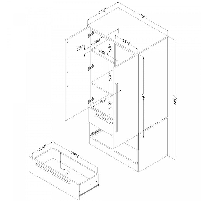 Acapella Wardrobe Armoire With Doors And Drawers - Bleached Oak 