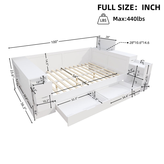 Mason Daybed with Headboard Storage and Multifunctional Storage Bed Frame,Full Size,White