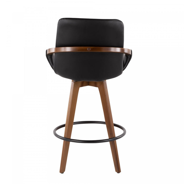 LumiSource Cosmo Faux Leather Mid-Century Modern Counter-Height Stool - Walnut/Black