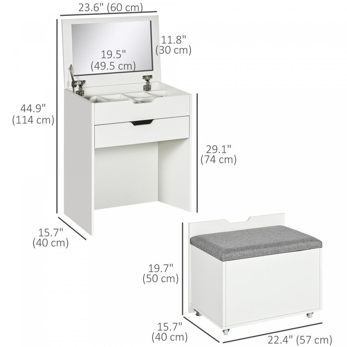 HOMCOM Vanity Set, Makeup Vanity Desk with Flip Top Mirror, White