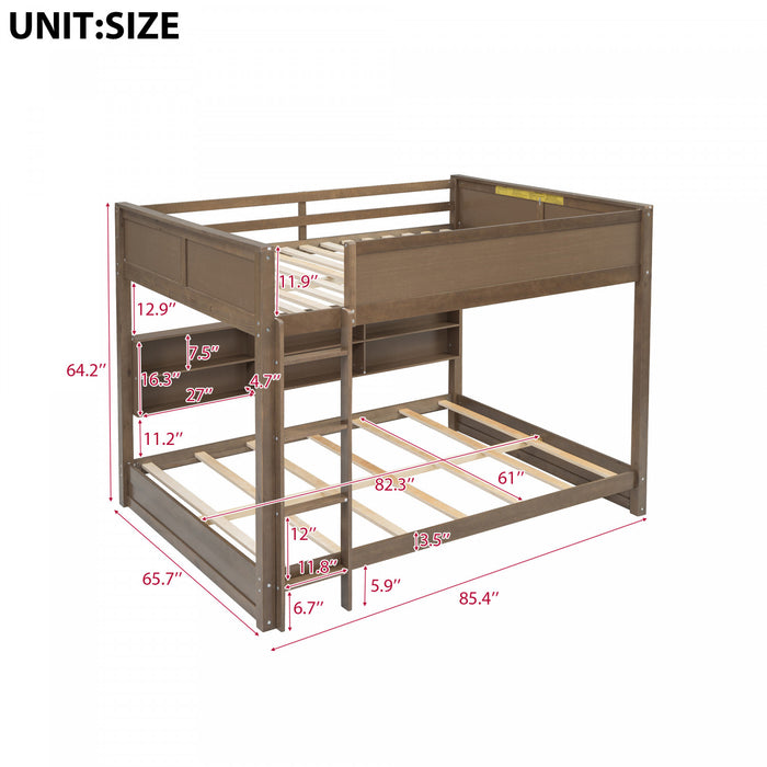 Aaron Wood Bunk Bed With Storage Cabinets And Usb Ports, Queen Size, Antique Wood
