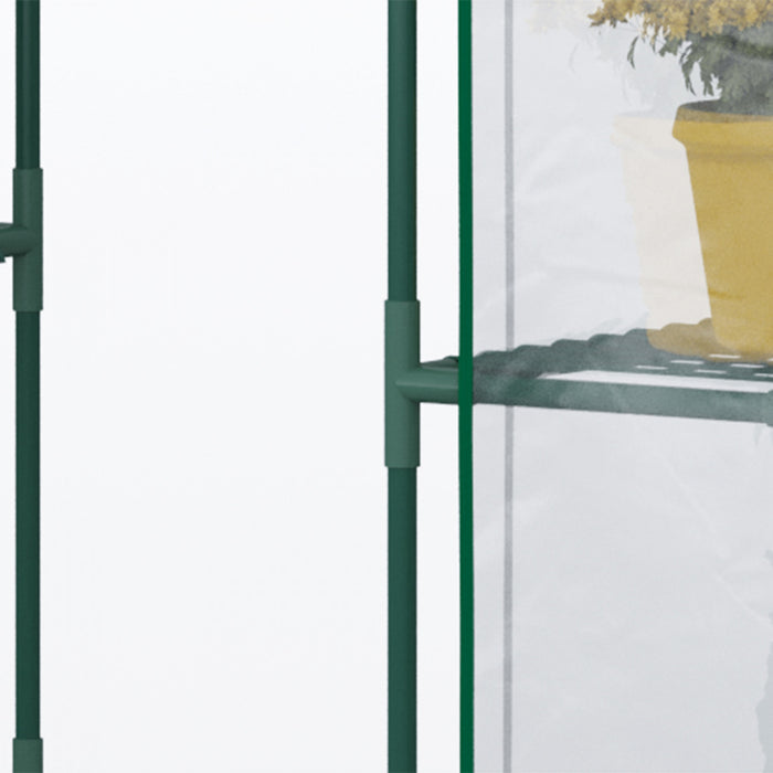 Outsunny 3-tier Mini Greenhouse, Walk-in Greenhouse, Garden Hot House With 4 Shelves, Roll-up Door And Weatherized Cover, 56\" X 29\" X 77\", Clear